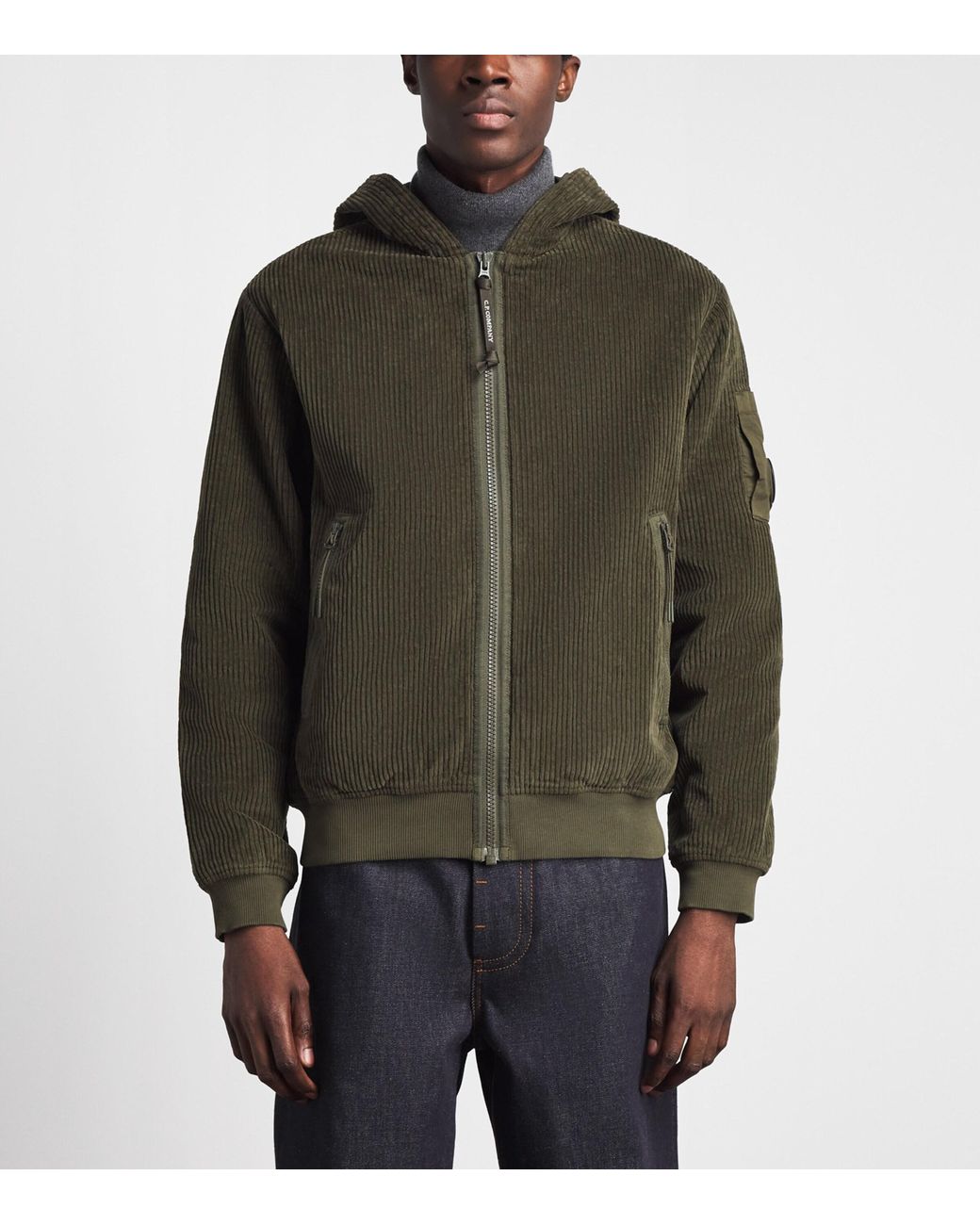C P Company Green Corduroy Zip-Up Jacket for men
