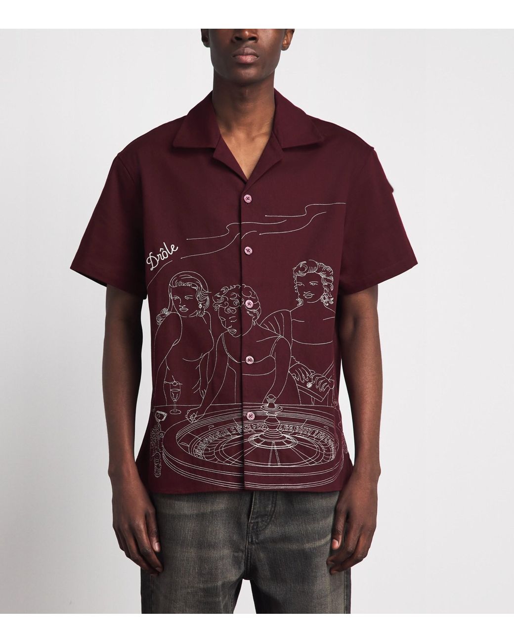 Drole de Monsieur Red Printed Short-Sleeve Shirt for men