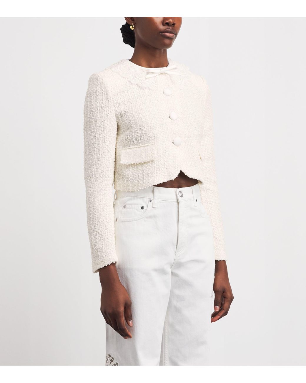 Self-Portrait White Bouclé Lace-Collar Jacket