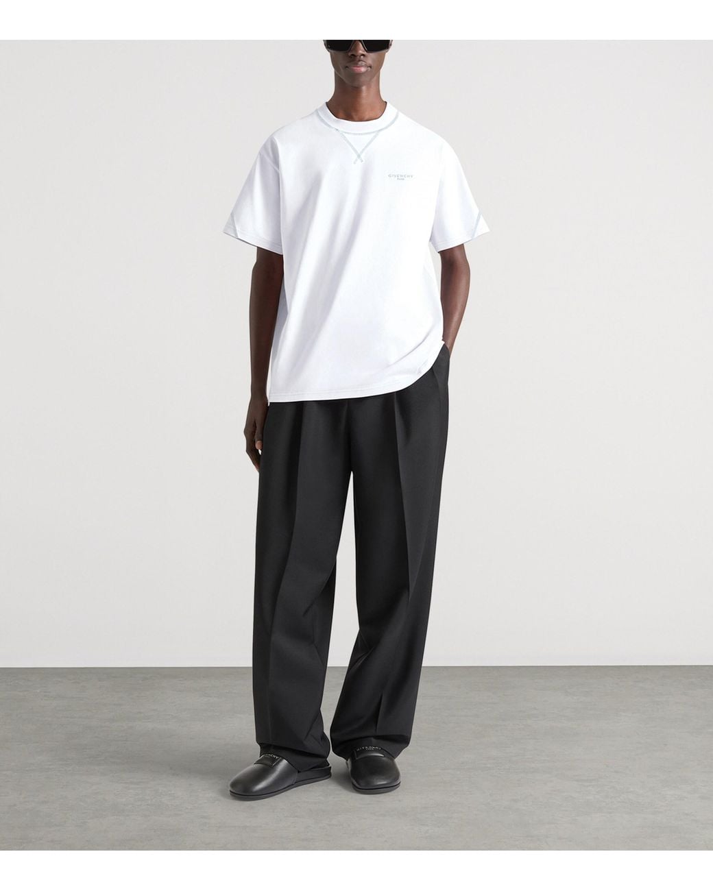 Givenchy White Cotton Contrast-Stitch Logo T-Shirt for men