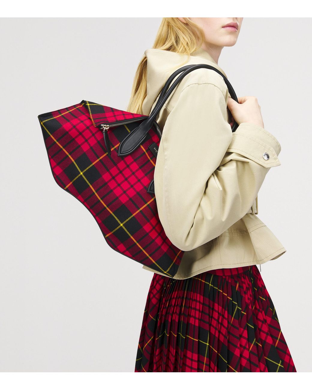 McQueen Red Check Manta Shoulder Bag
