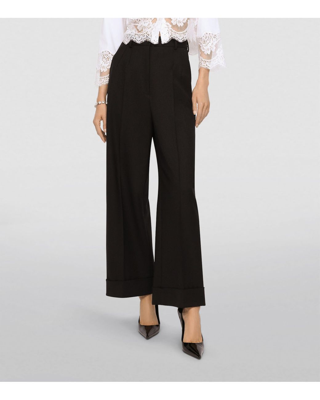 Dolce & Gabbana White Cropped Lace-Trim Shirt