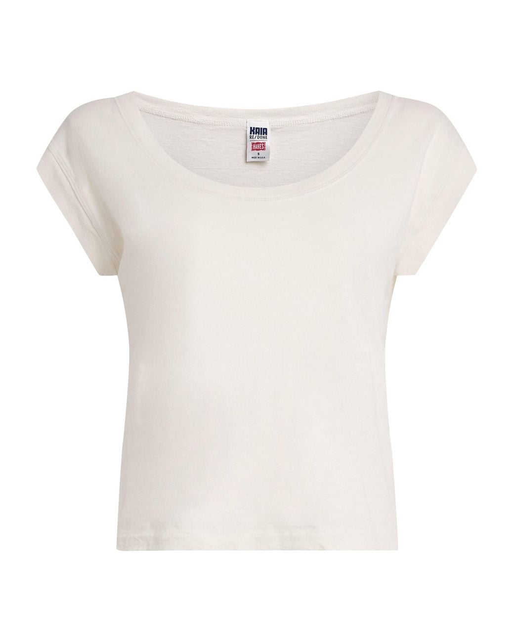 Re/done White Cotton Cropped Frankie T-Shirt