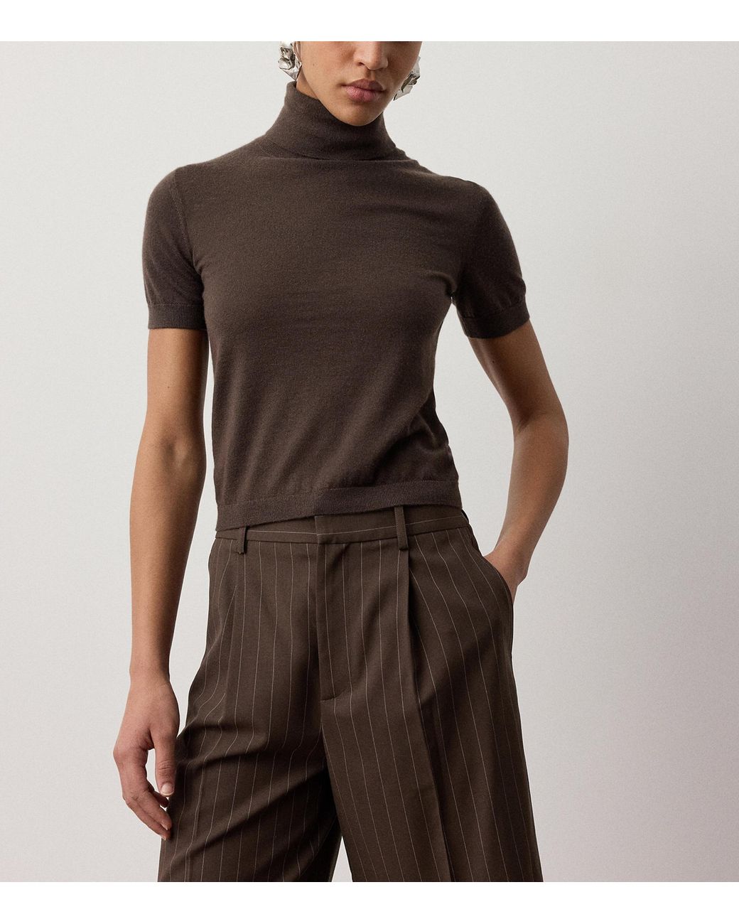 Ralph Lauren Brown Cashmere Short-Sleeve Sweater