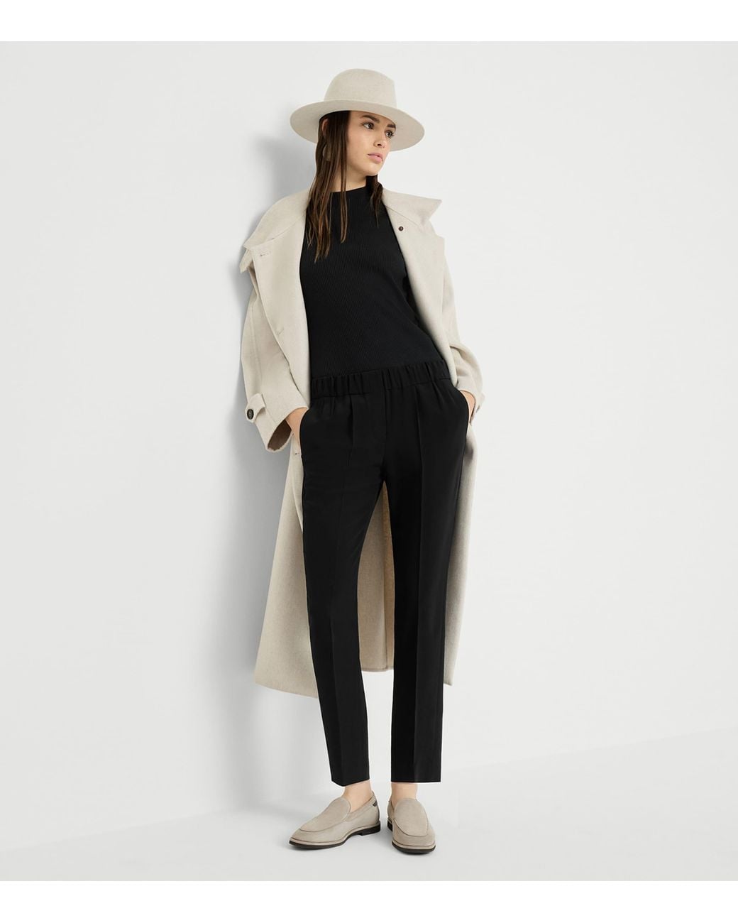 Brunello Cucinelli Black Crepe Cady Slim Trousers
