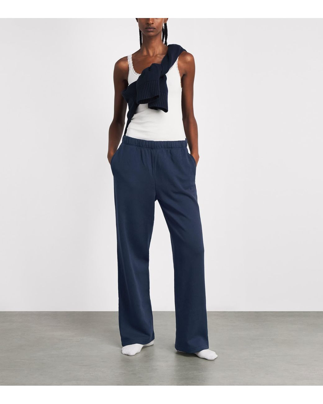 Skims Blue Cotton-Blend Fleece Straight Sweatpants