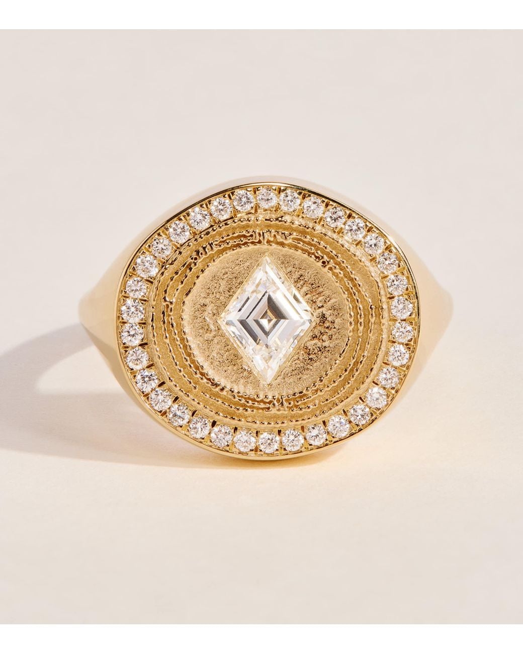 Azlee Metallic And Diamond Lonzenge Signet Ring