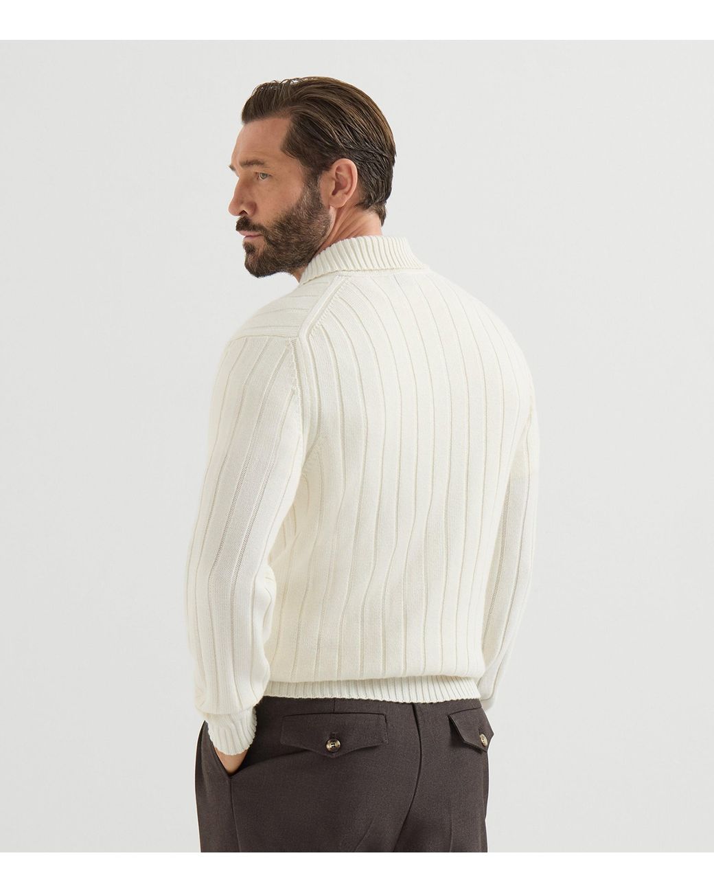 Brunello Cucinelli White Cashmere Polo Sweater for men