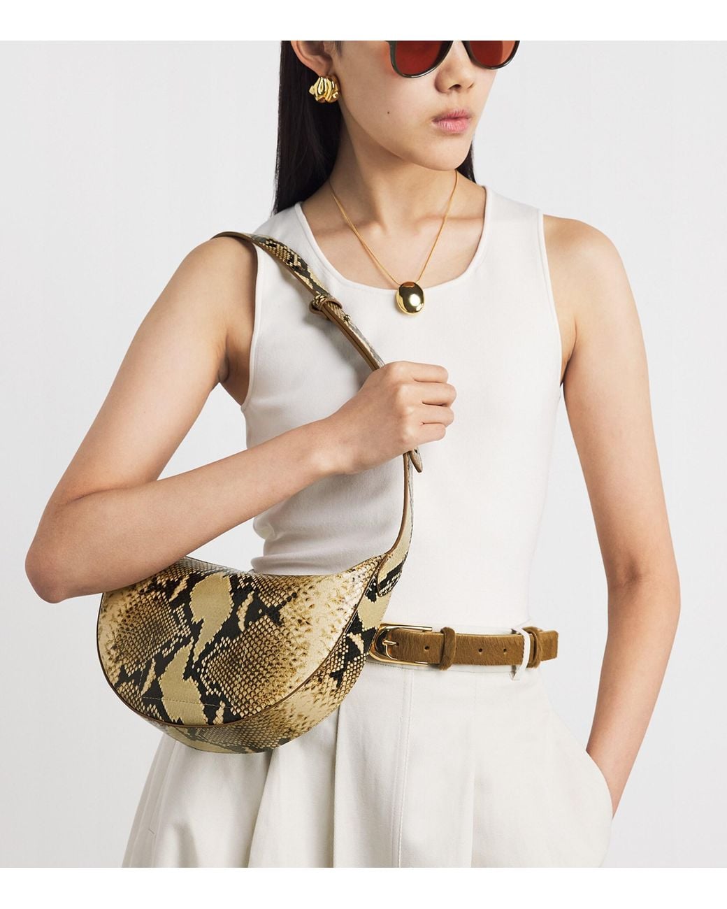 Joseph Metallic Leather Snake-Embossed Bean Shoulder Bag