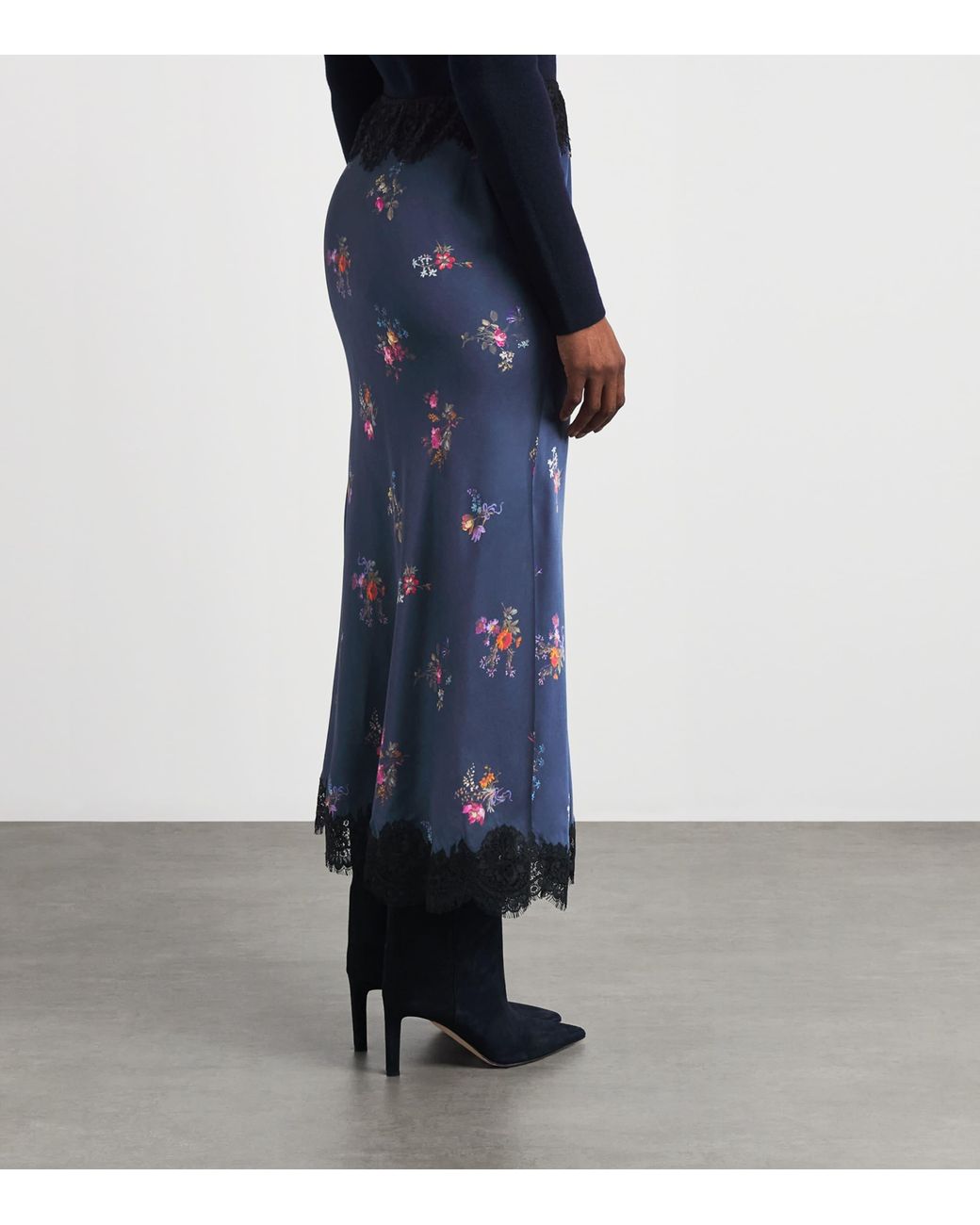 Self-Portrait Blue Satin Floral Print Maxi Skirt