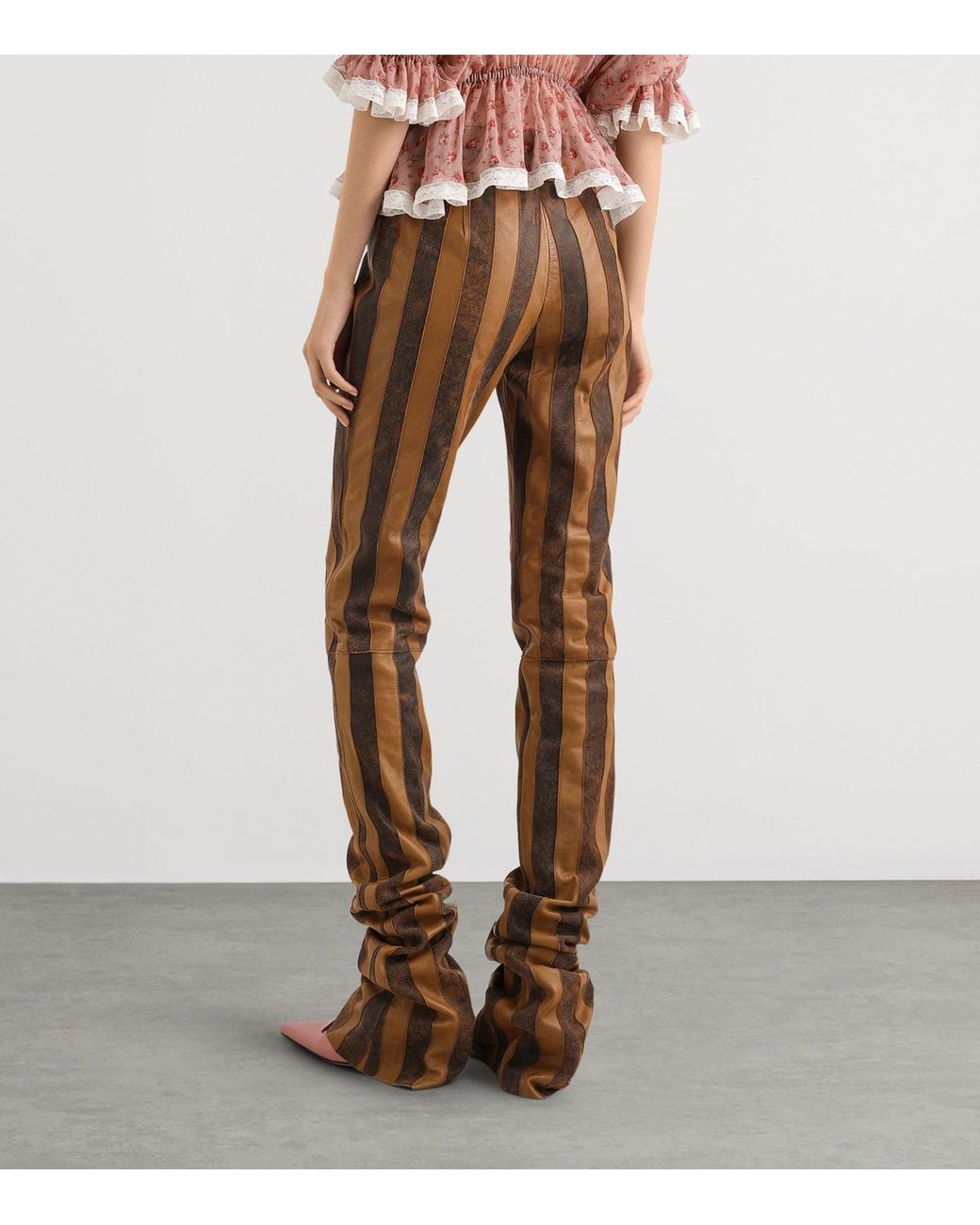 Dolce & Gabbana Brown Leather Striped Slim Trousers