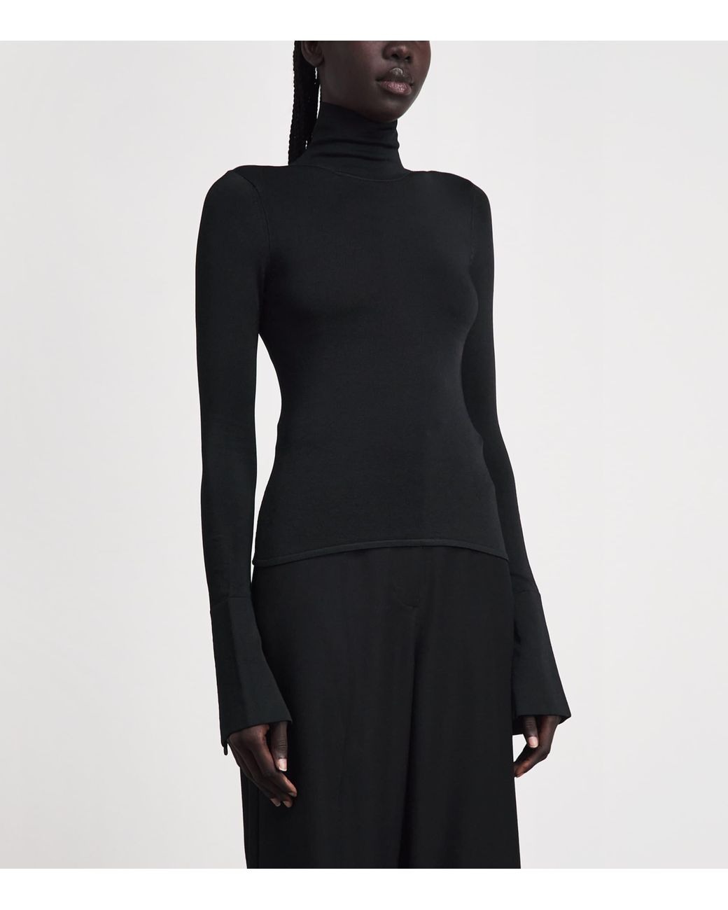Brandon Maxwell Black Knitted Funnel-Neck Long-Sleeve Top