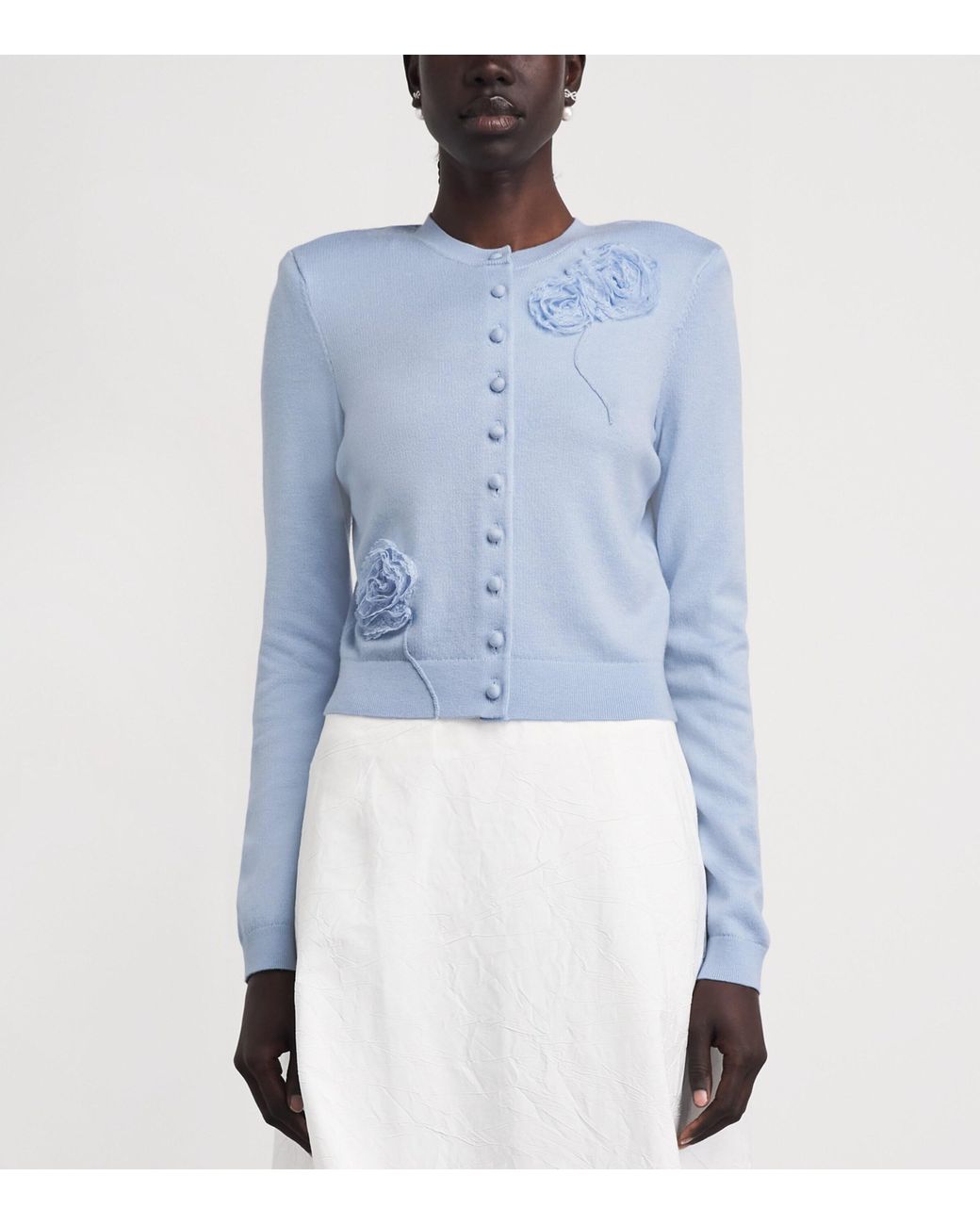 Self-Portrait Blue Lace-Embroidered Cardigan