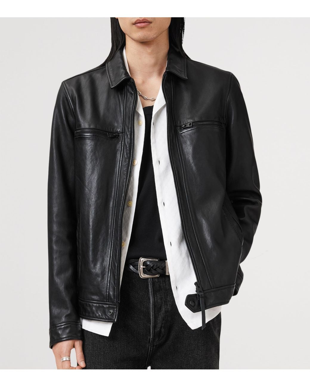 AllSaints Black Leather Luck Jacket for men