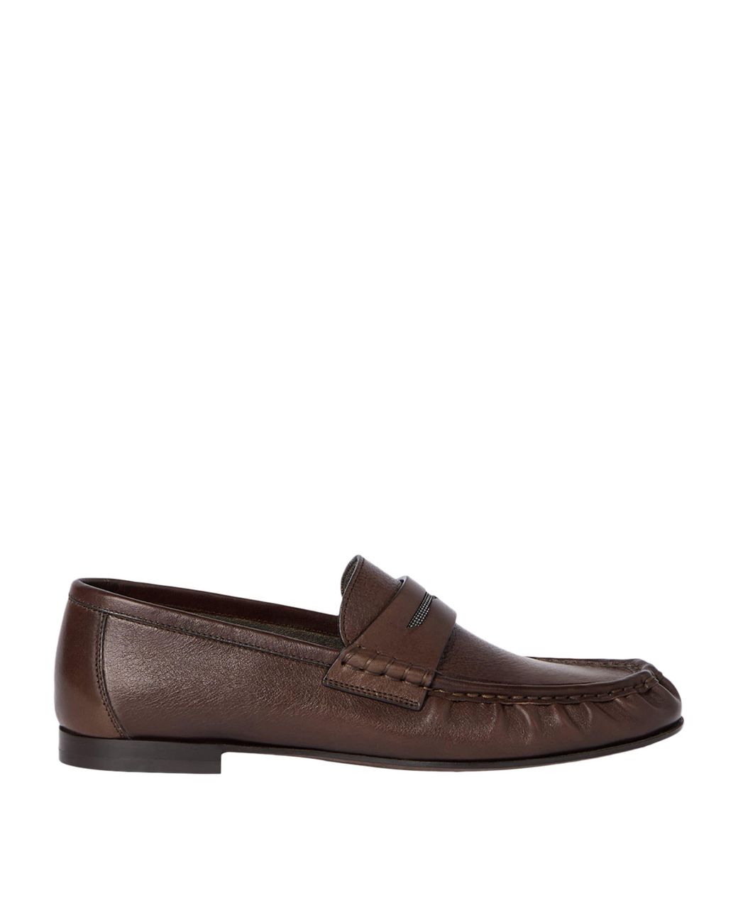 Brunello Cucinelli Brown Leather Embellished Loafers