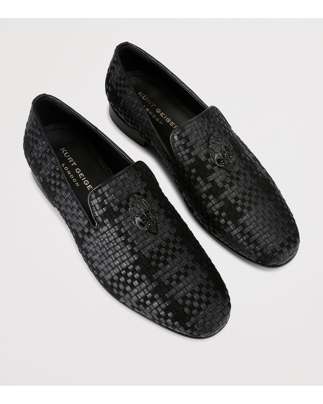 Kurt Geiger Black Leather Woven Ace Loafers