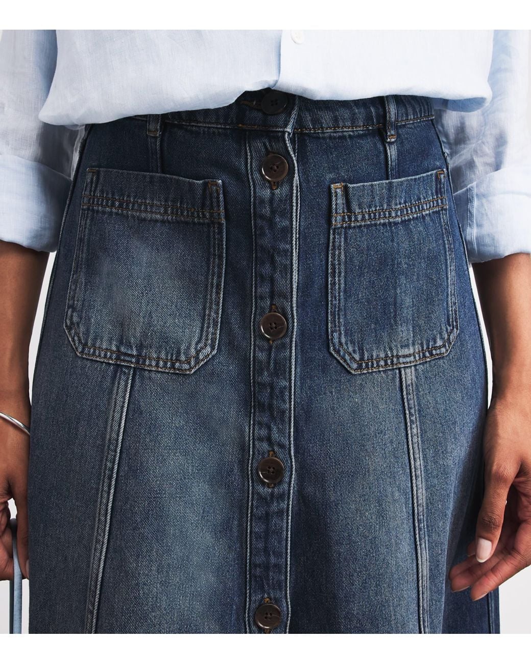 ME+EM Blue Panelled Denim Maxi Skirt