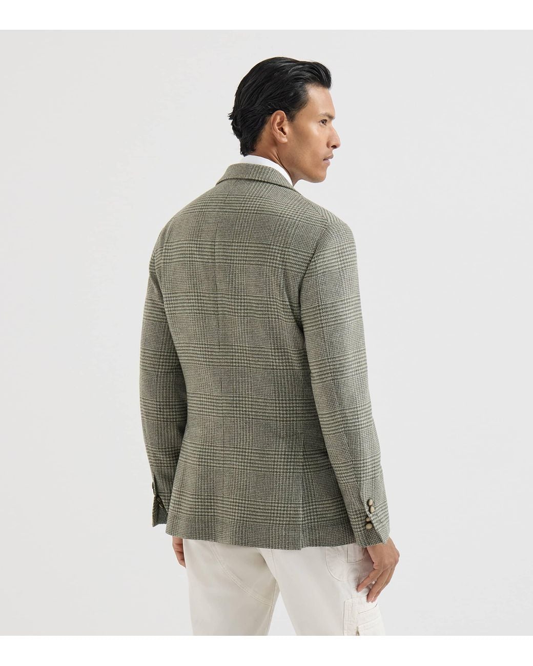 Brunello Cucinelli Green Wool-Cashmere-Blend Check Blazer for men