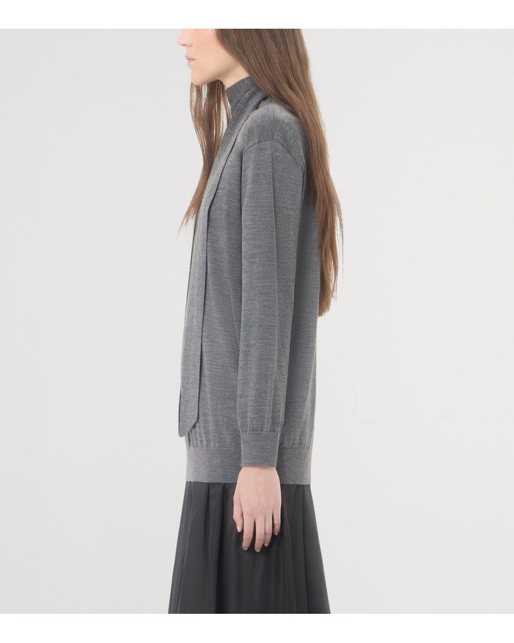 Valentino Gray Wool Tie-Neck Sweater