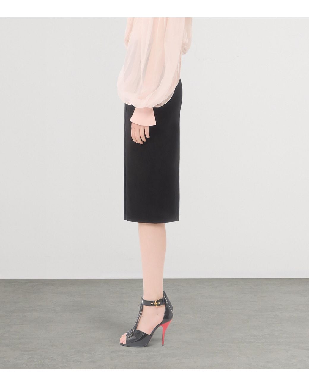 Valentino Black Suede Gathered Midi Skirt