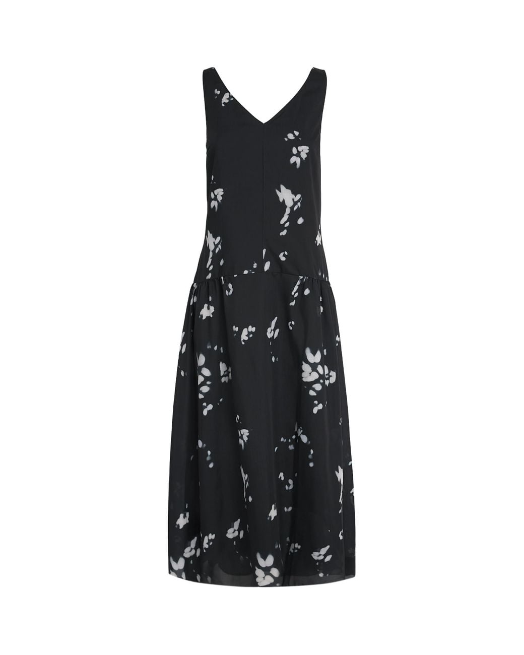 Theory Black Satin V-Neck Midi Dress