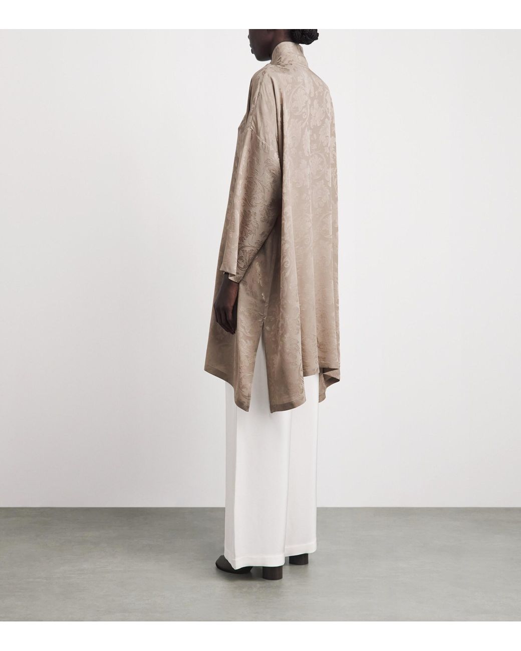 Eskandar Brown Silk Double-Stand Collar Shirt