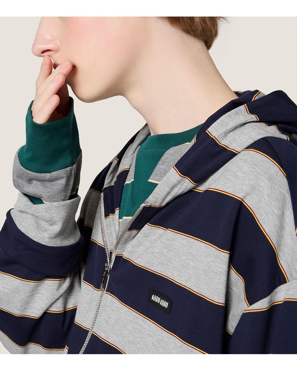 Miu Miu Green Cotton Stripe Sweatshirt
