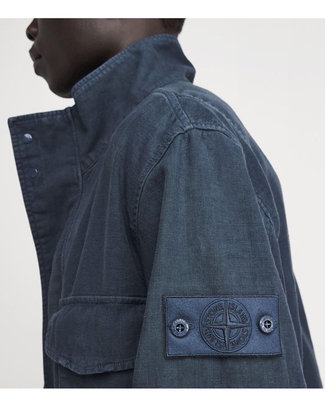 Stone Island Blue Linen-Blend Ghost Field Jacket for men