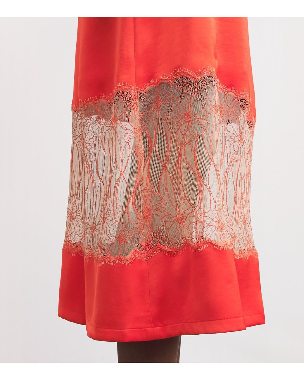 Claudie Pierlot Red Satin Lace Midi Skirt