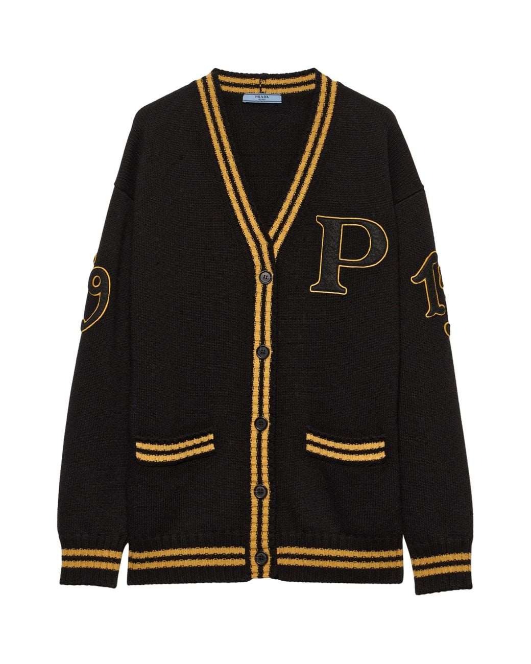 Prada Black Wool-Cashmere Varsity Cardigan