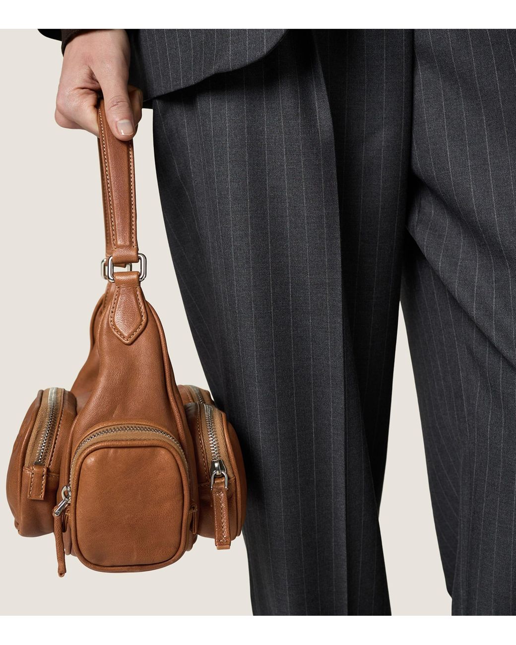 Miu Miu Brown Nappa Leather Pocket Top-Handle Bag