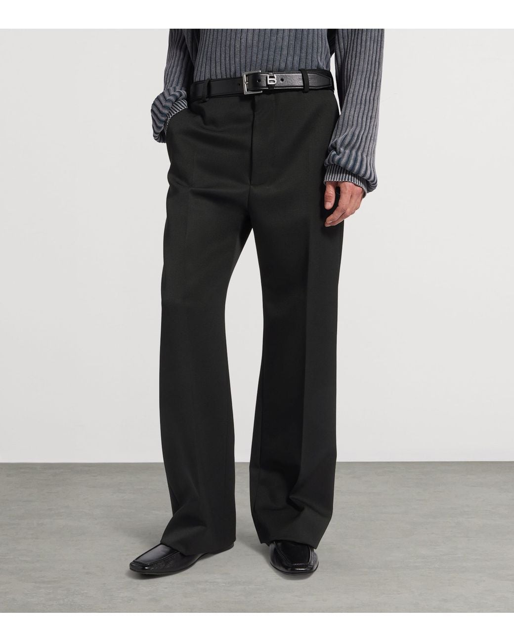 Balenciaga Black Wool Frayed Wide-Leg Trousers for men