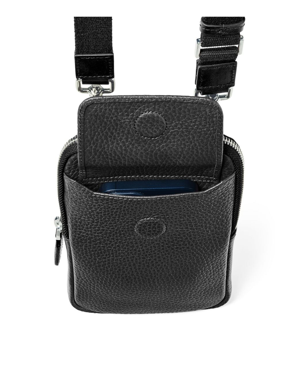 Aspinal Black Leather Cross-Body Phone Pouch for men