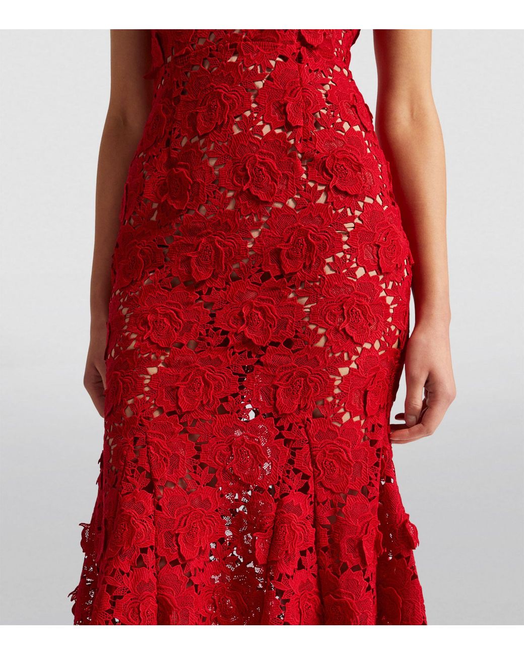 Self-Portrait Lace Midi Dress in Red | Lyst Self-Portrait Lace Midi Dress in Red | Lyst