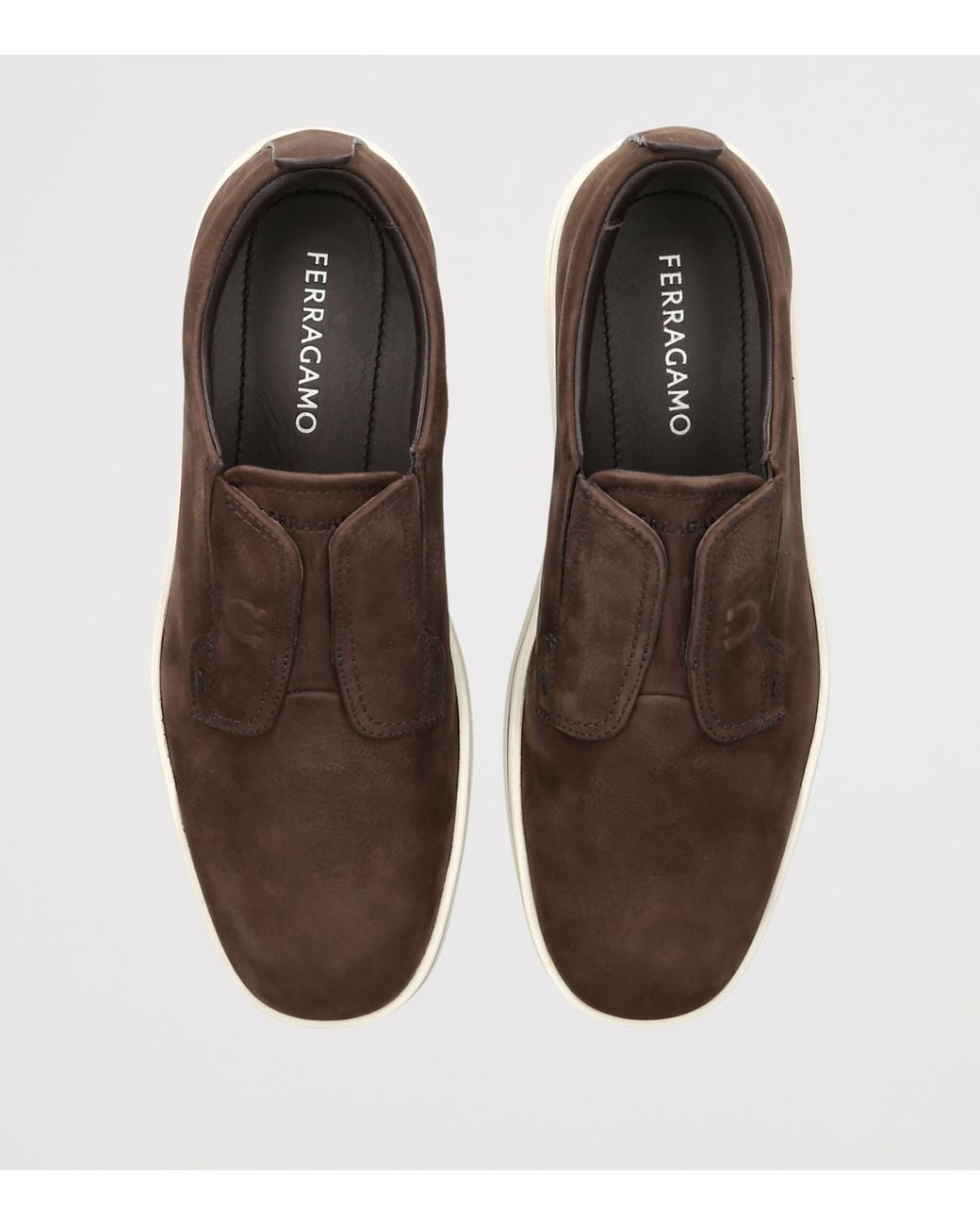 Ferragamo Brown Nubuck Leather Alfie Slip-On Sneakers for men