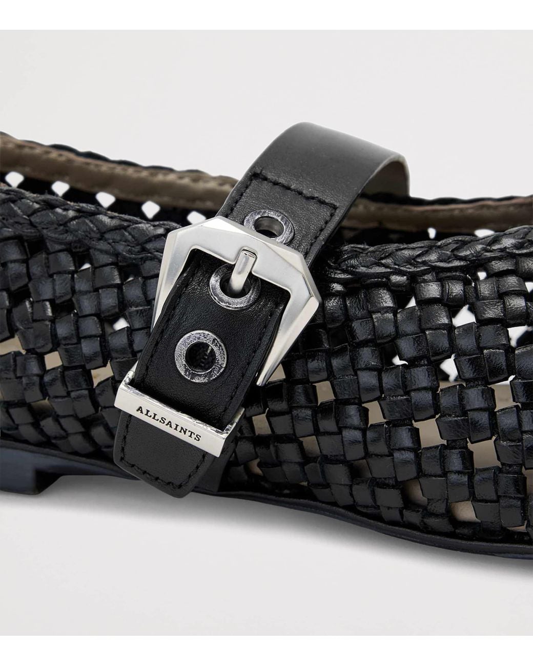 AllSaints Black Woven Leather Sabine Ballet Flats
