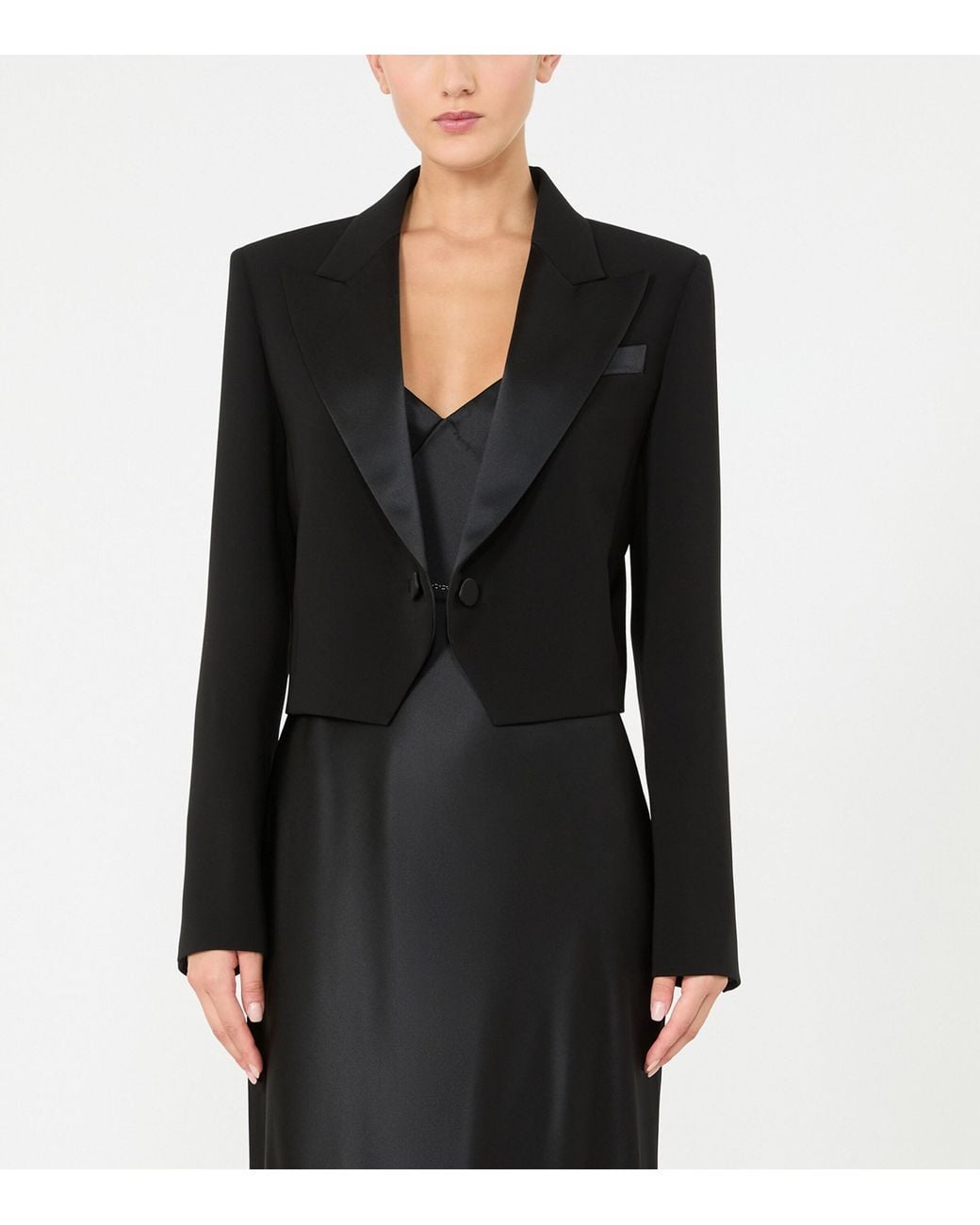 Max Mara Black Cropped Tuxedo Jacket