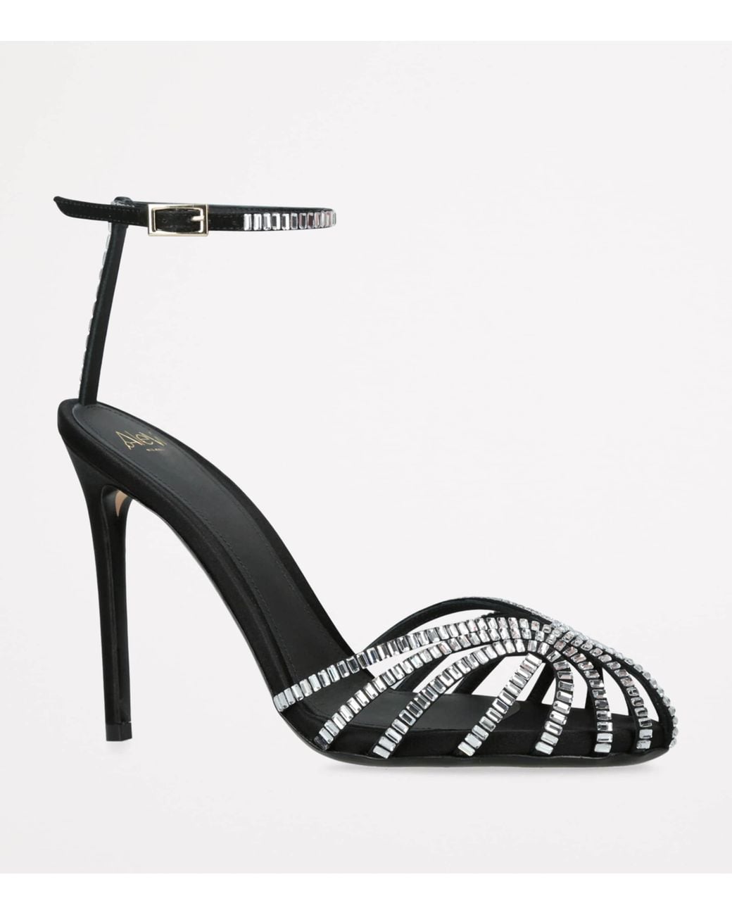 ALEVI Black Satin Embellished Penelope Heeled Sandals 110