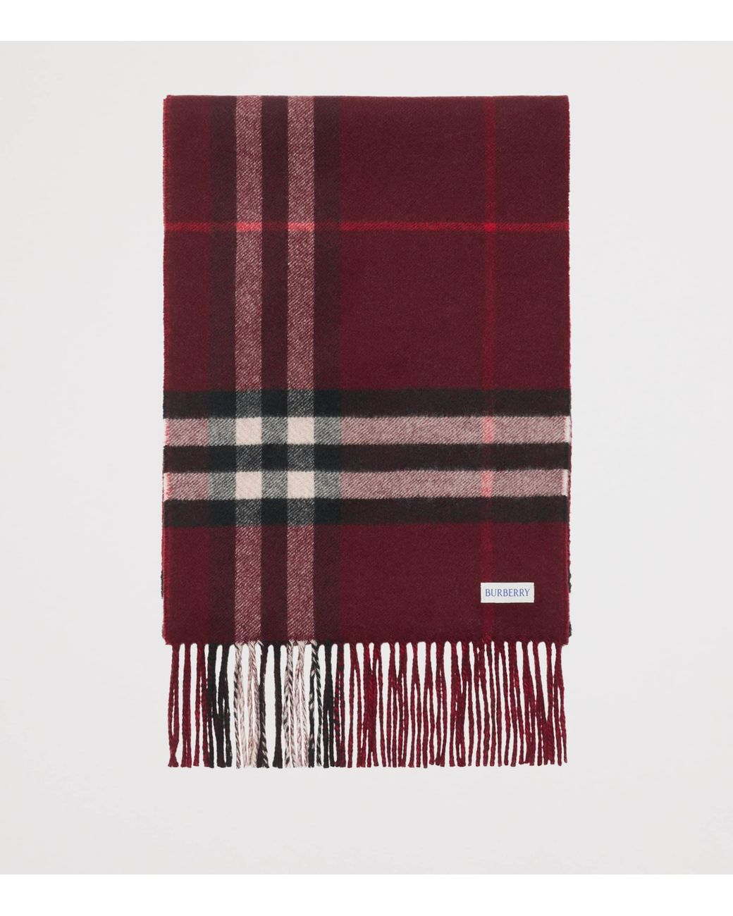 Burberry Red Cashmere Contrast Check Scarf