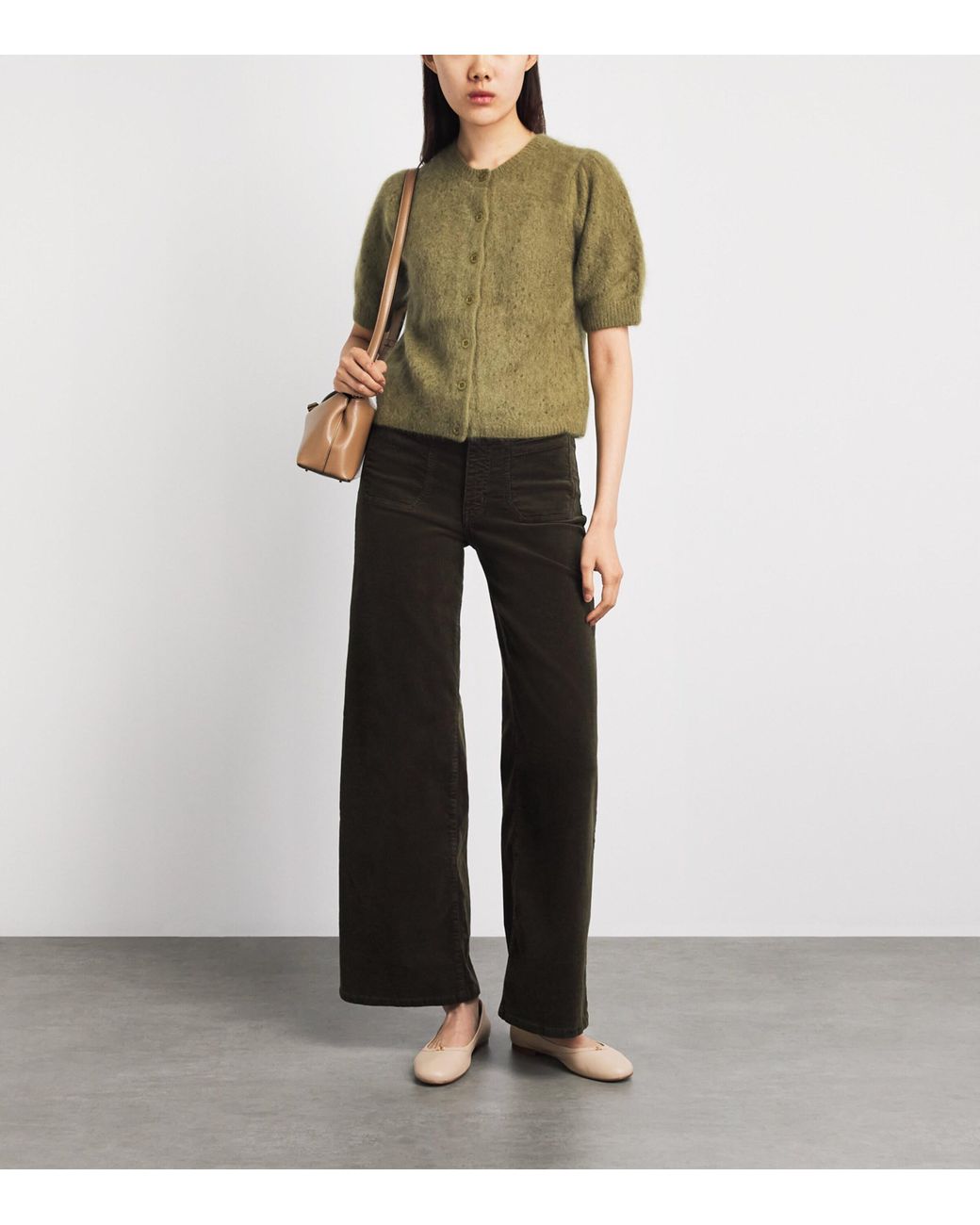FRAME Green Cashmere Short-Sleeve Cardigan