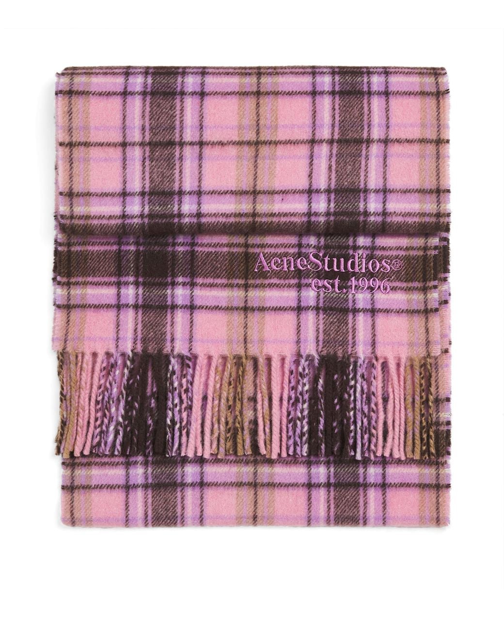 Acne Purple Cashmere-Wool Check Scarf