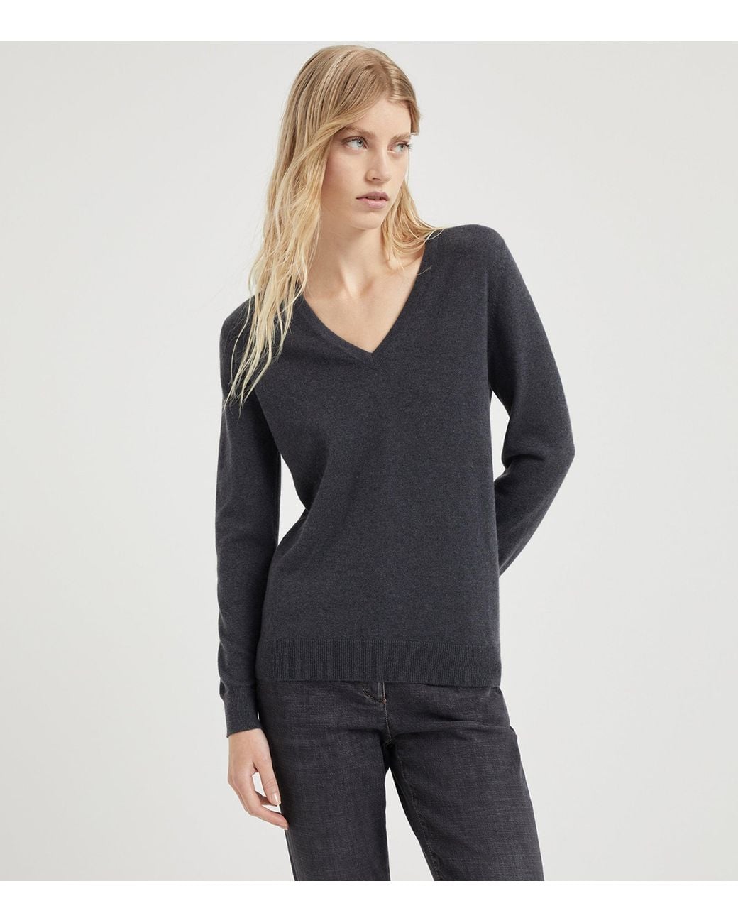 Brunello Cucinelli Black Cashmere Monili-Trim Sweater