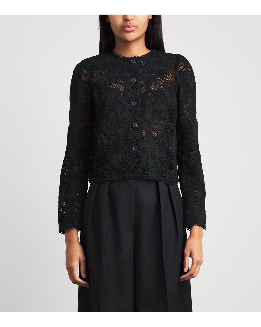 ME+EM Black Guipure Lace Cropped Jacket