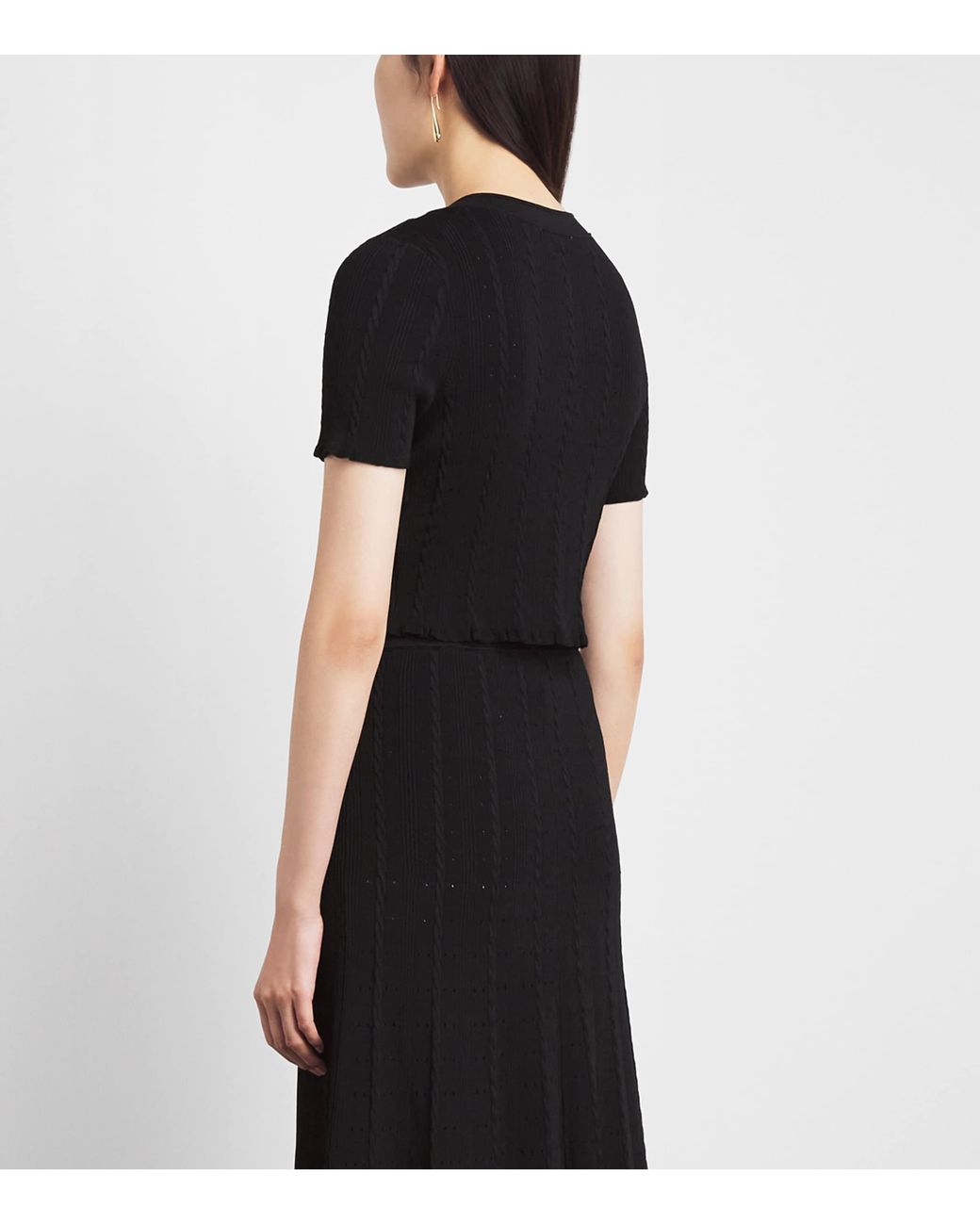 Sandro Black Pointelle-Knit Cropped Cardigan