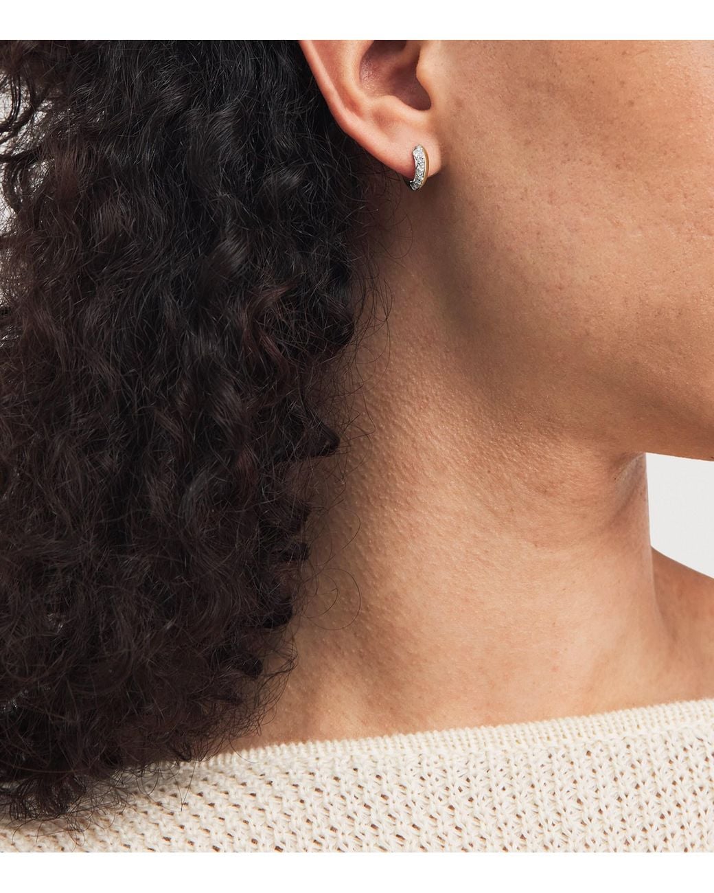 Jade Trau Natural Mini And Diamond Frankie Huggie Hoops