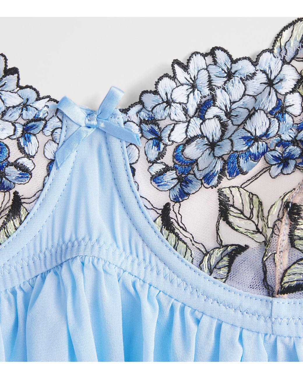 Fleur du Mal Blue Silk-Blend Hydrangea Babydoll Slip Dress