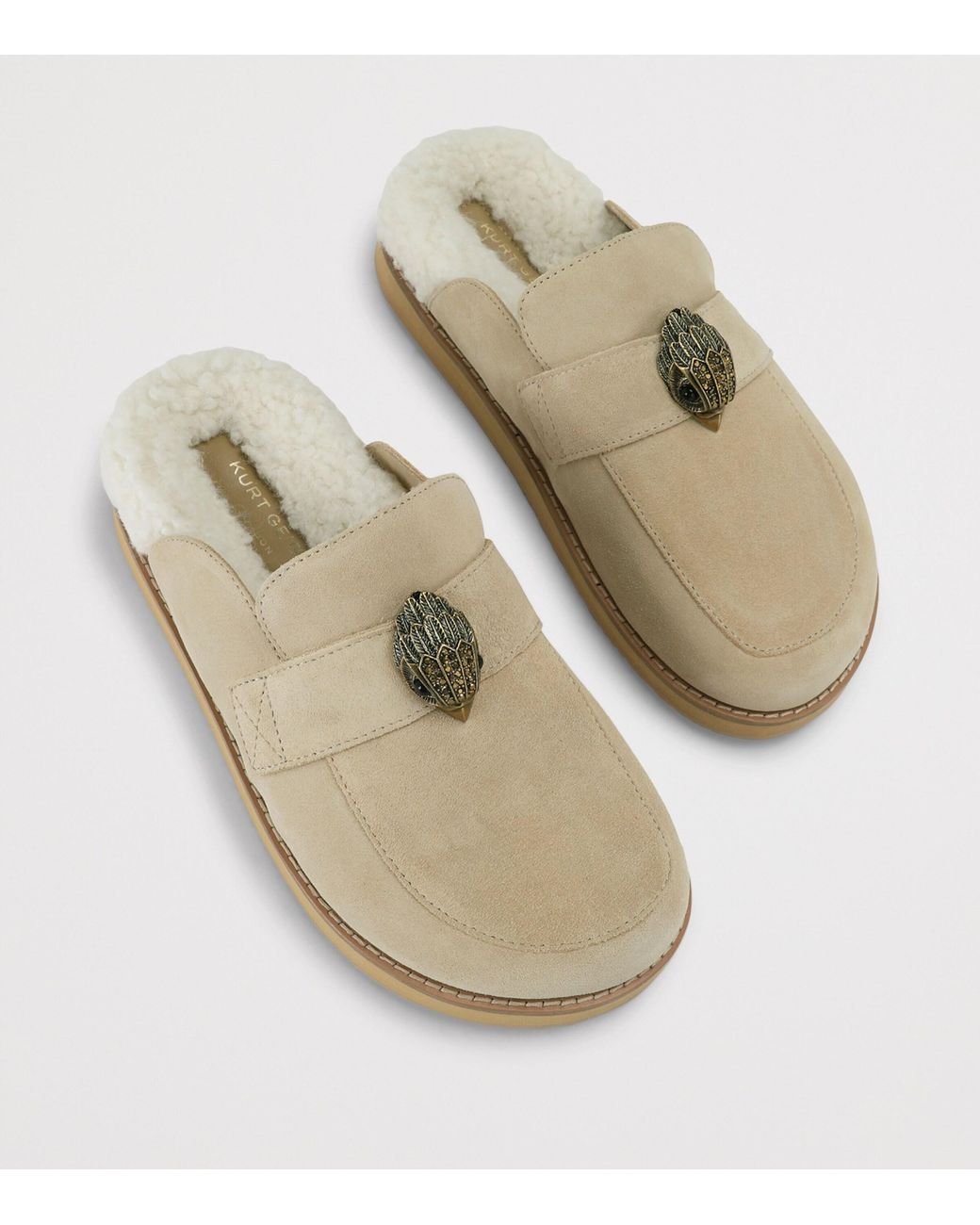 Kurt Geiger Natural Suede Eagle Clog Mules