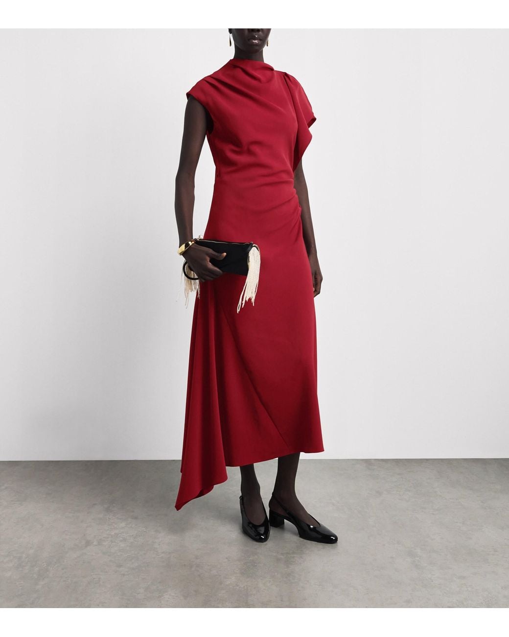 Veronica Beard Red Asymmetric Brett Midi Dress