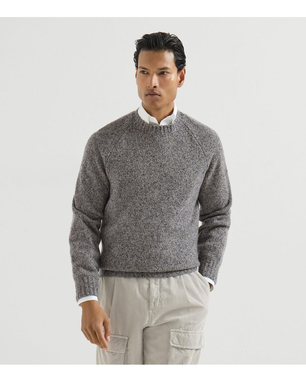 Brunello Cucinelli Gray Virgin Wool-Silk-Cashmere Sweater for men