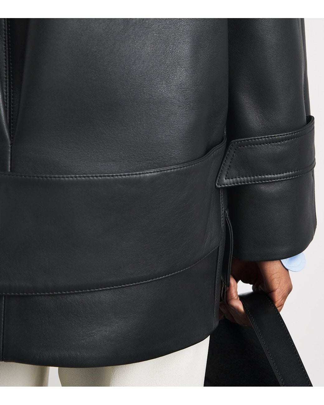 Victoria Beckham Black Leather Pea Coat